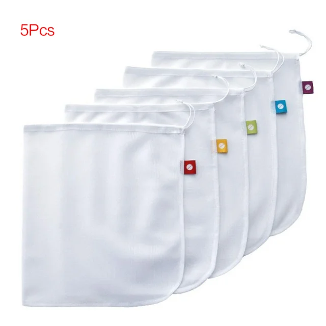 5Pcs Reusable Mesh Produce Supermarket Bags Grocery for Fruit Vegetable Storage Shopping Eco 2