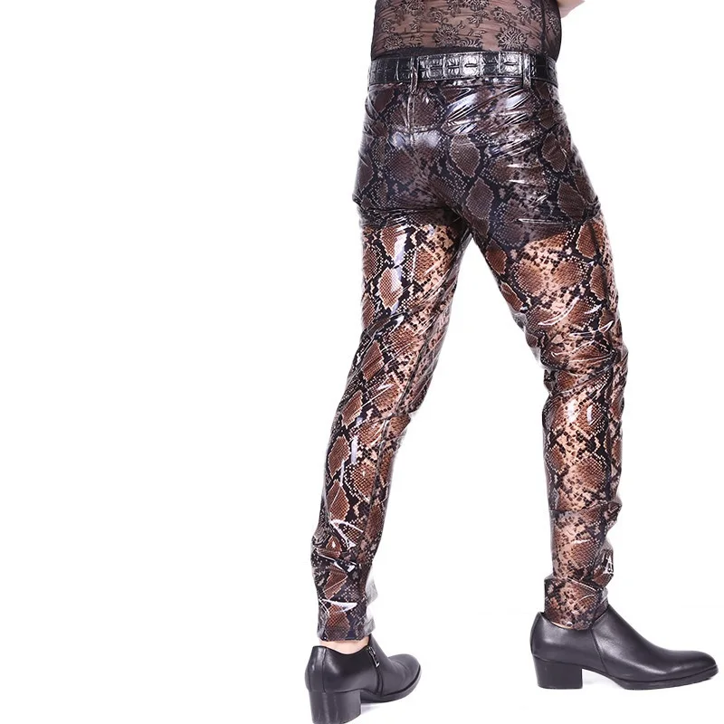 Men Sexy Faux Leather Pants Trousers Slim Tight Stretchy Straight Legs Casual Stylish