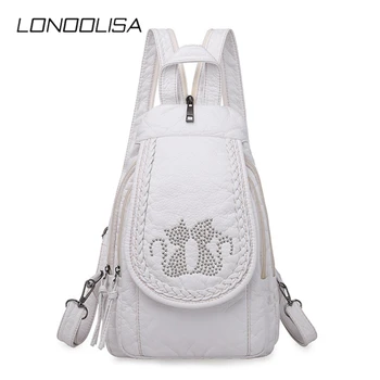 

New Ladies Soft Washed Leather Backpack 3-in-1 Cute Cat Women Designer Bagpack Purse Small Travel Backpack For Girls Sac A Dos