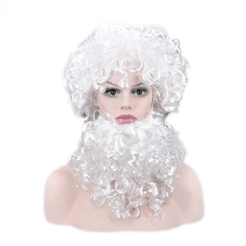 

New 1 set Christmas Festival Prop Curly Wigs Beard Cosplay Lovely Santa Claus White Wig Mustache Xmas Party Mask Supplies