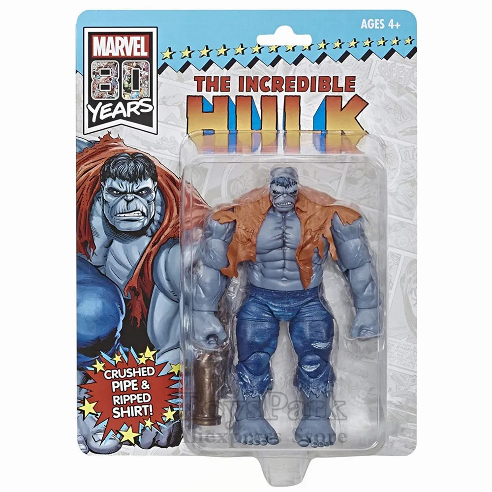 

Marvel Legends 80th The Incredible Hulk Gray 6" Action Figure Crushed Pipe 80 Years Comic Bruce Banner Vintage Retro Toys Doll