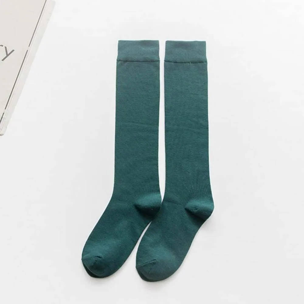 Autumn Winter Calf Socks Women Japanese Korea Half-legged Pile Socks Solid Color High Elastic Socks - Color: dark green