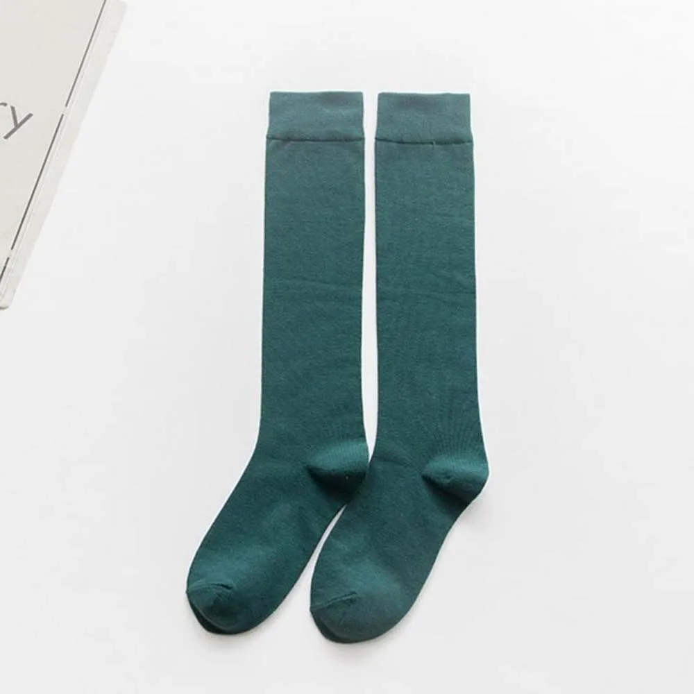 dark green Autumn Winter Calf Socks Women Japanese Korea Half-legged Pile Socks Solid Color High Elastic Socks - Color: dark green