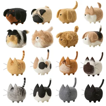 

Jiwuo Toy Doll Wool Felt Poked Felt Craft DIY Non Finished Poked Set Animal Dog Cat Handcraft Kit for Needle Felt Material Bag