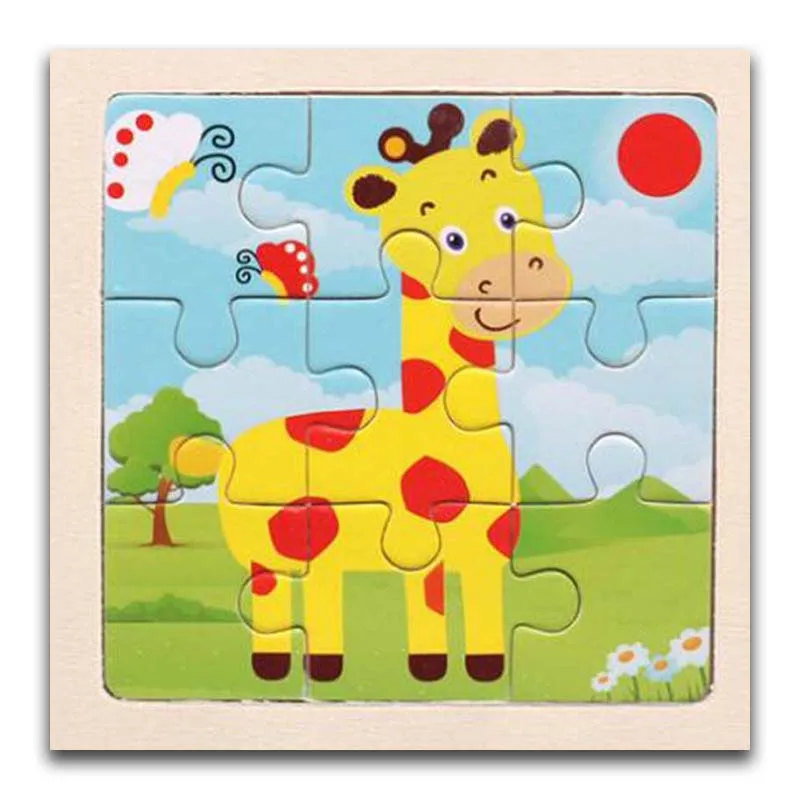 giraffe 3D Бумажная детская развивающая игрушка для детей раннего возраста Мультяшные лесные животные Деревянные маленькие 9 частей головоломки - Цвет: giraffe