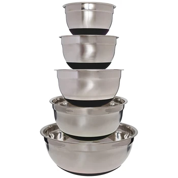 

Stainless Steel Mixing Bowl (Set of 5)-Black Non-Slip Base-Easy to Clean (18cm,20cm, 22cm, 24cm, 26cm)