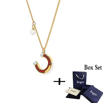 

2020 SWA Fashion New Product Red Magnet Shape Crystal Necklace, Elegant Classic Gold Color, Perfect Gift for Girls