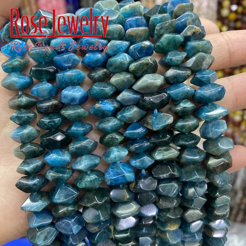 

Natural Blue Apatite Beads Irregular Faceted Cut Genuine Stone Loose Spacer Beads For Jewelry Making DIY Bracelet 6x11mm 15"inch