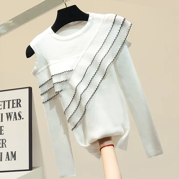 

Off Shoulder Knit Sweater Women's 2020 New Spring Long Sleeve Loose-Fit Outer Wear Top Knitted Shirt Female Tops Ropa Mujer