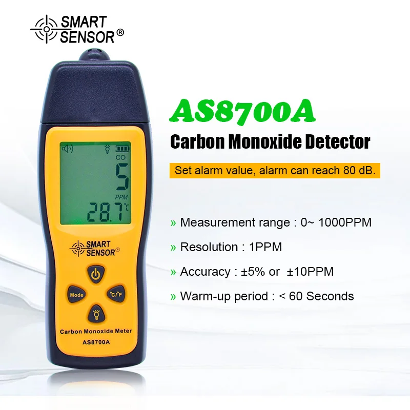 

AS8700A Handheld Carbon Monoxide Meter Portable Co Gas Leak Detector Gas Analyzer High Precision Detector Gas Monitor Tester