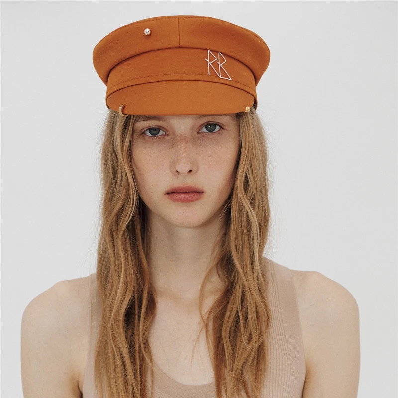 Spring Summer Caps with Earrings Women Newsboy Cap Letter Military Cap Visor