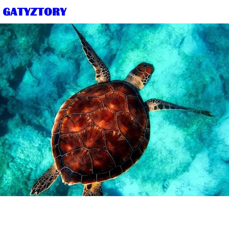 

GATYZTORY Frame Picture 60x75cm Turtle DIY Painting By Numbers Kit Acrylic Paint By Number For Adult Wall Art Picture Home Decor