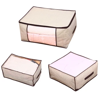 

3Pcs Non-woven Clothing Storage Bags Blanket Organizer Bags Zippered Foldable Storage Bags - Beige