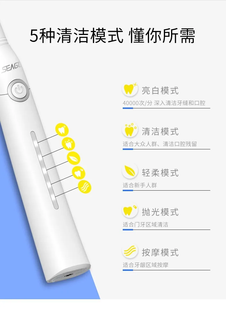 Seago Saichia E7 электрическая зубная щетка для взрослых доступная перезарядка звуковая автоматическая зубная щетка с мягкой щетиной отбеливающая водонепроницаемая