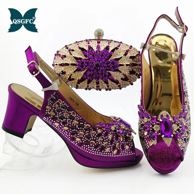 purple shoes and matching bag