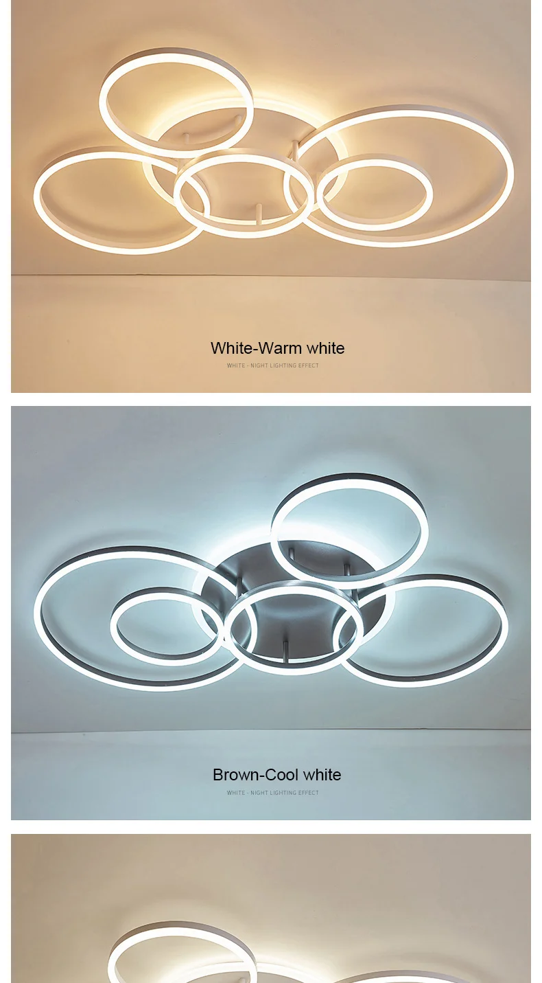 Smart Home Alexa Circle Rings Modern led Chandelier For living Room Bedroom Study Room White/Brown Color Chandelier rectangular chandelier