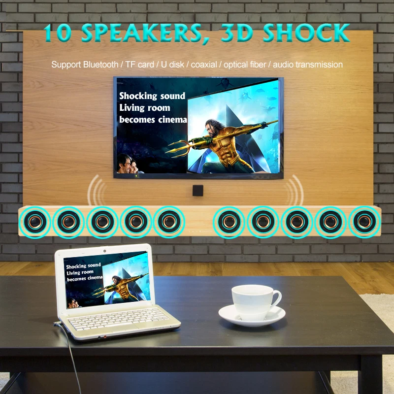 Wireless Wooden TV Soundbar Bluetooth Speaker 40W