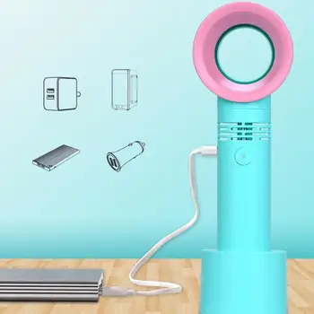 

USB Rechargeable Portable Bladeless Fan Handheld Mini Cooler Level LED No 3 Indicator Fan Speed Fan With Leaf Handy W1T0