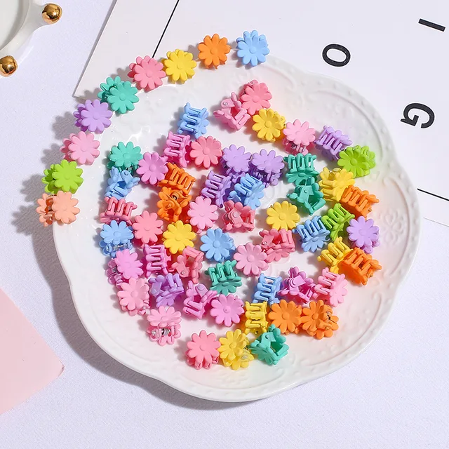 50PCS/Set Small Hair Crabs For Girls Acrylic Cute Candy Color Flower Star Hair Clip Clamp Children Mini Hairpin Hair Accessories Daisy-B50PCS