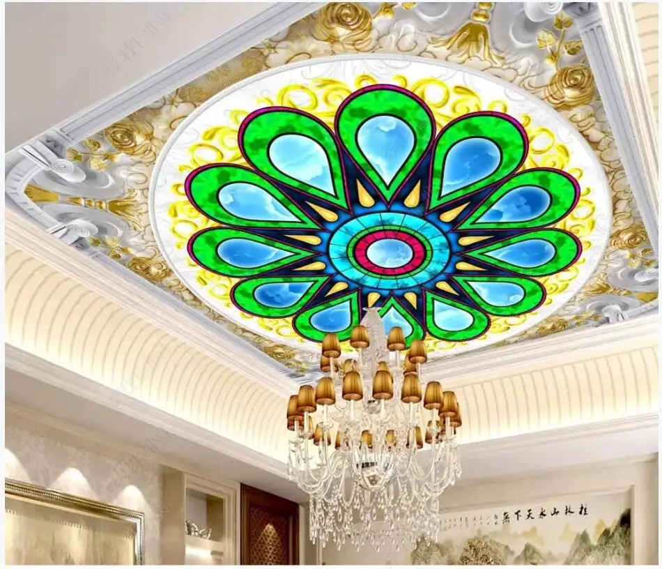 WDBH 3d ceiling murals wallpaper custom photo European palace stained glass mosaic background painting living room home decor wall for walls 3 d |