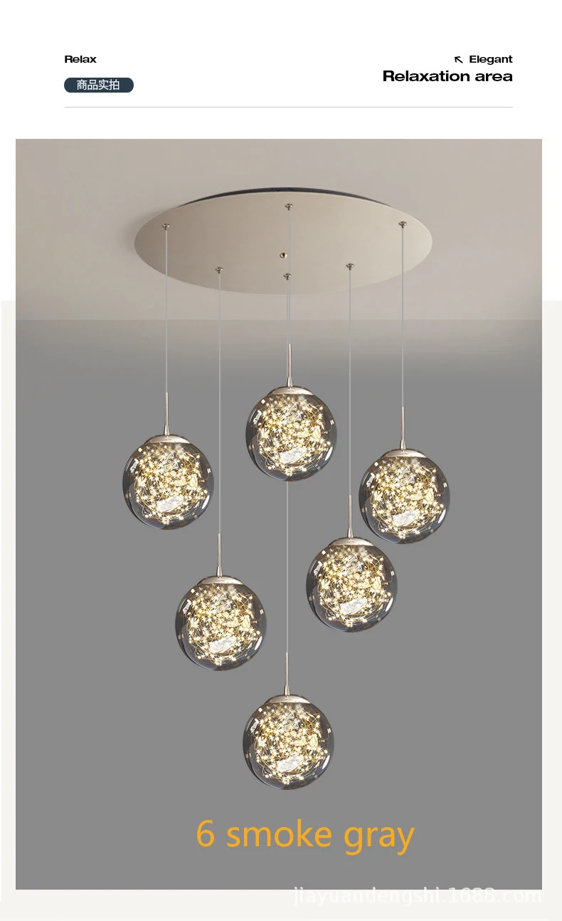 H201cb578e21b46e3b5b695f07a1dd044h Modern spiral staircase lighting chandelier long chandelier living room villa kitchen loft glass ball LED string chandelier