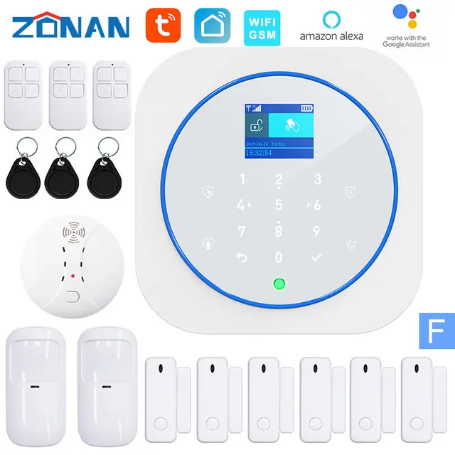 ZONAN G12 Tuya Wifi Gsm Alarm Security System Smoke Detector Alexa Compatible App Control Smart Home Wireless Safety Alarm Kits F