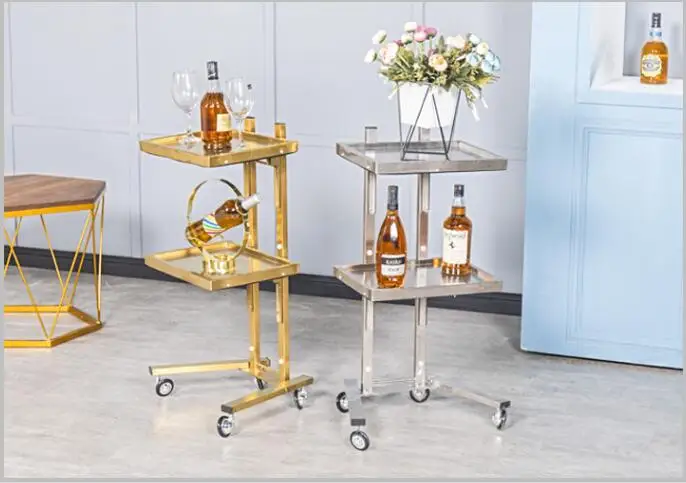 Stainless steel beauty salon trolley hair cutting and hair receiving folding trolley special tool car for hair salon four layers of stainless steel vegetable rack shelf mobile receiving aircraft landing