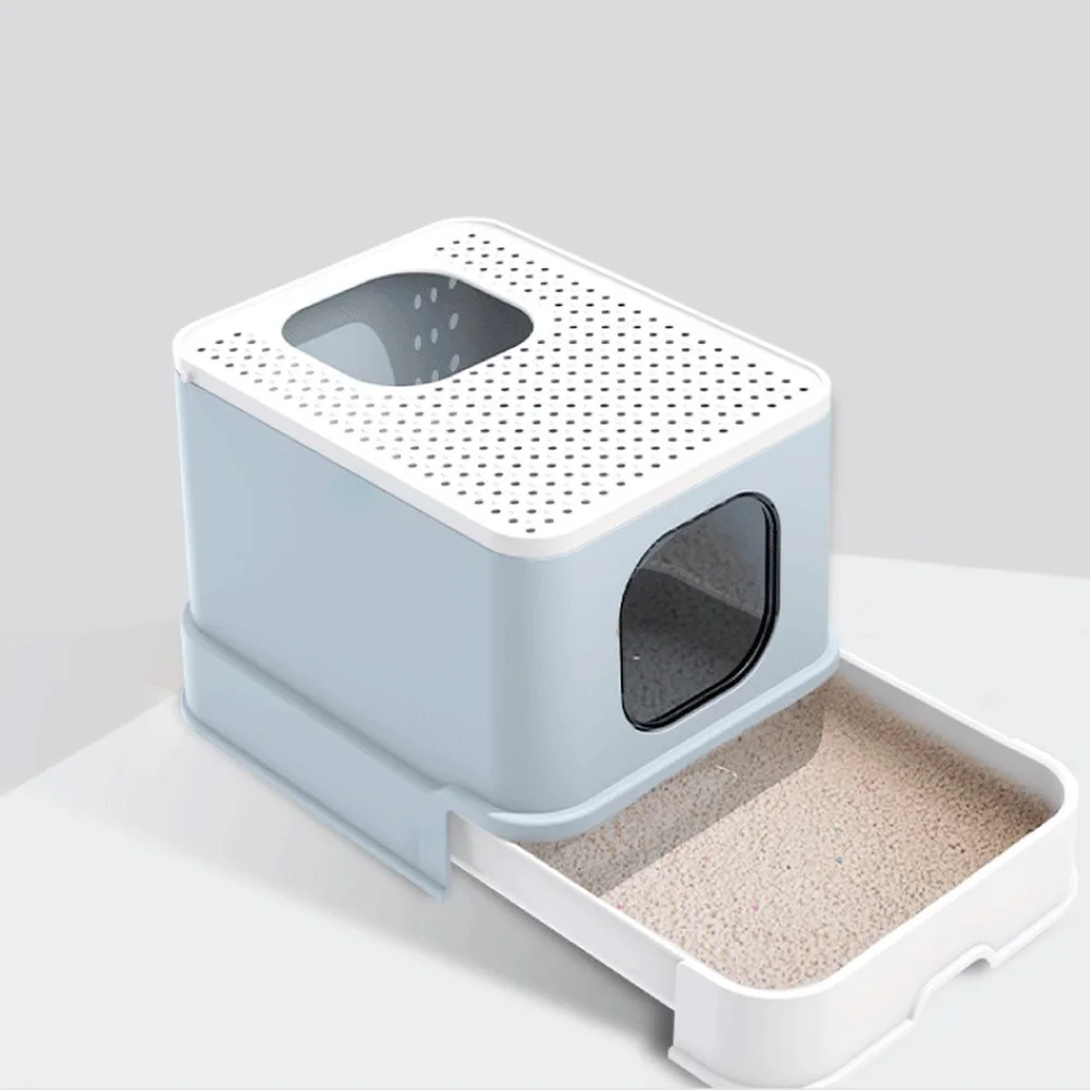 Cat Litter Box Top Entry Cat Sandbox Large Capacity Toilet Tray Closed Splash Drawer Style Tray Toilet Bedding Training