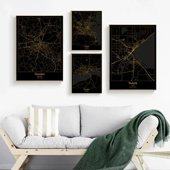 

Dresden Germany Dublin Ireland Duluth USA Dundee Scotland map Canvas poster Painting Home Decoration Wall Art Decor