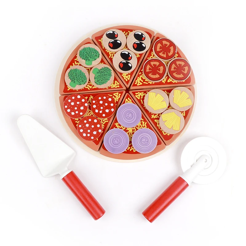 

26pcs Pizza Wooden Toys Food Cooking Simulation Tableware Children Kitchen Pretend Play Toy Fruit Vegetable with Tableware