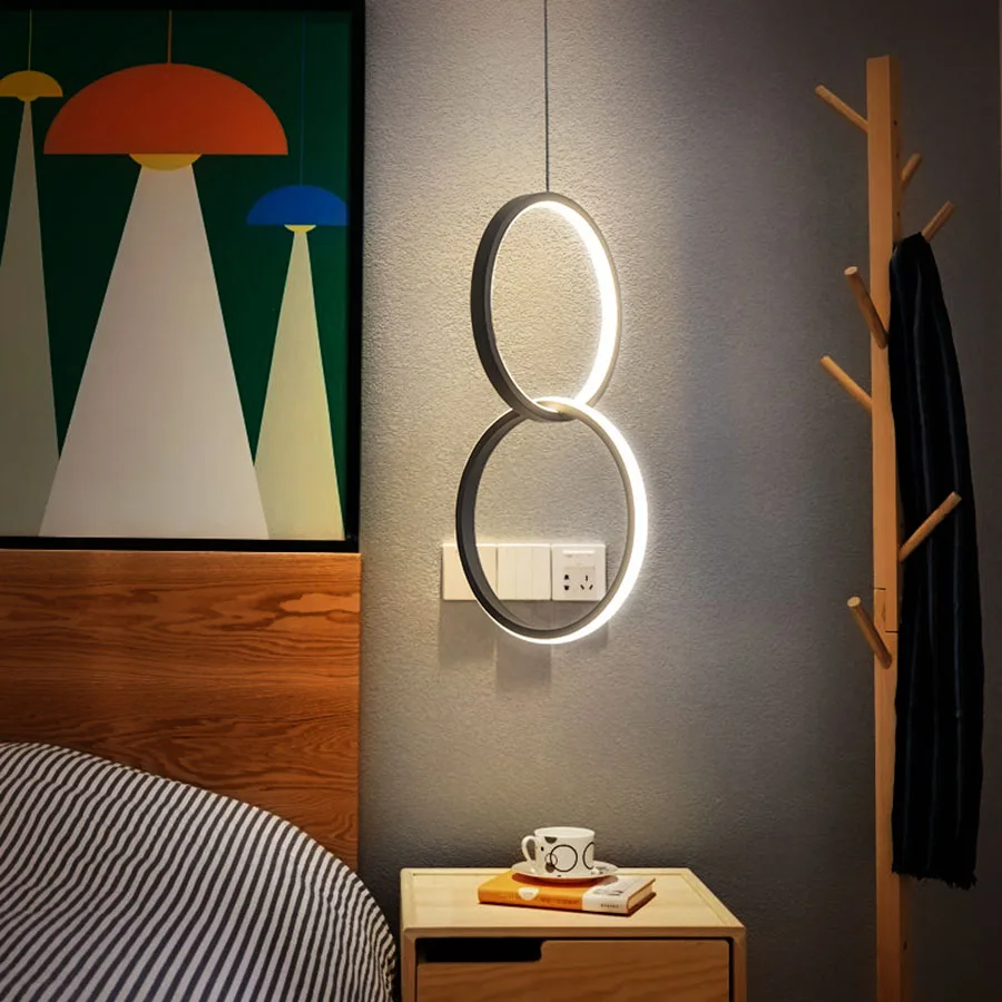 

Thrisdar Personality Art Aluminum Round Ring Pendant Lights Bedroom Bedside Dining Bar Porch Cafe Shop Decor Hanging Lamp