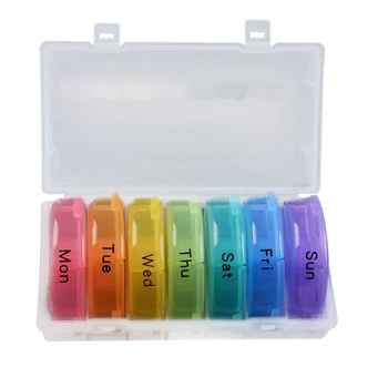 

Weekly Pill Box Organizer 21 Compartments Pill Holder Portable Tablet Medicine Storage Dispenser Round Vitamin Container Cases