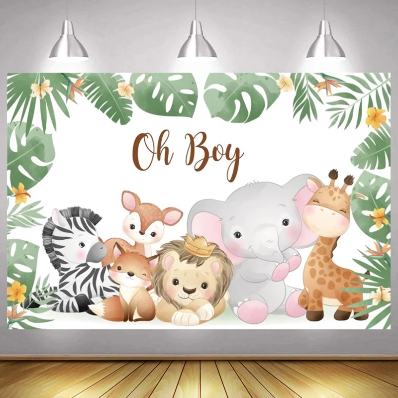 

Oh Baby Photo Backdrop Newborn Animal Eelphant Happy Birthday Party Flower Children Baby Shower Photography Backgrounds Banner