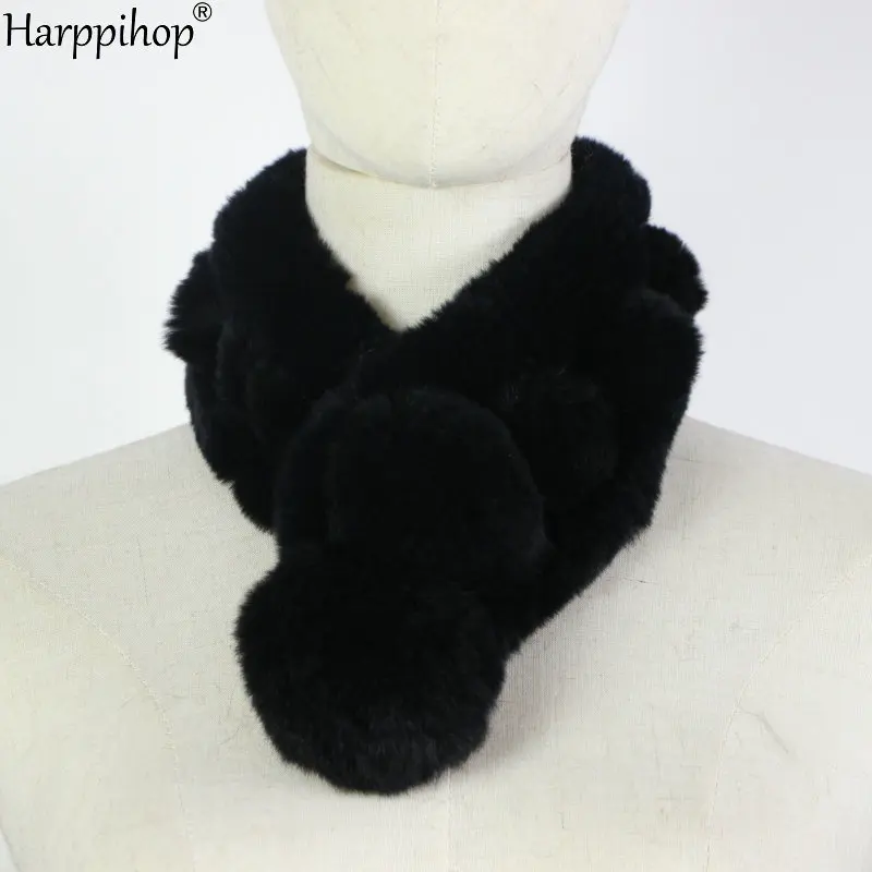 black Harppihop* Зимний женский шарф из натурального меха модный шарф из кроличьего меха имеет различные цвета на выбор - Цвет: black