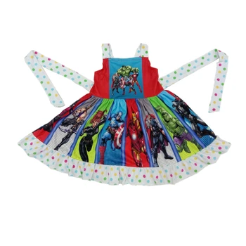 

Super Heroes style twirl panel dress for baby girl with waistband