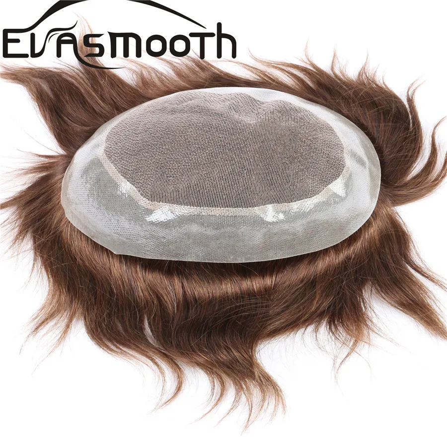 

Men's Toupee Swiss Lace& PU Front Hair Replacement Systems Handmade Wig Natural Remy 6inch Indian Human Hair Extension for Men