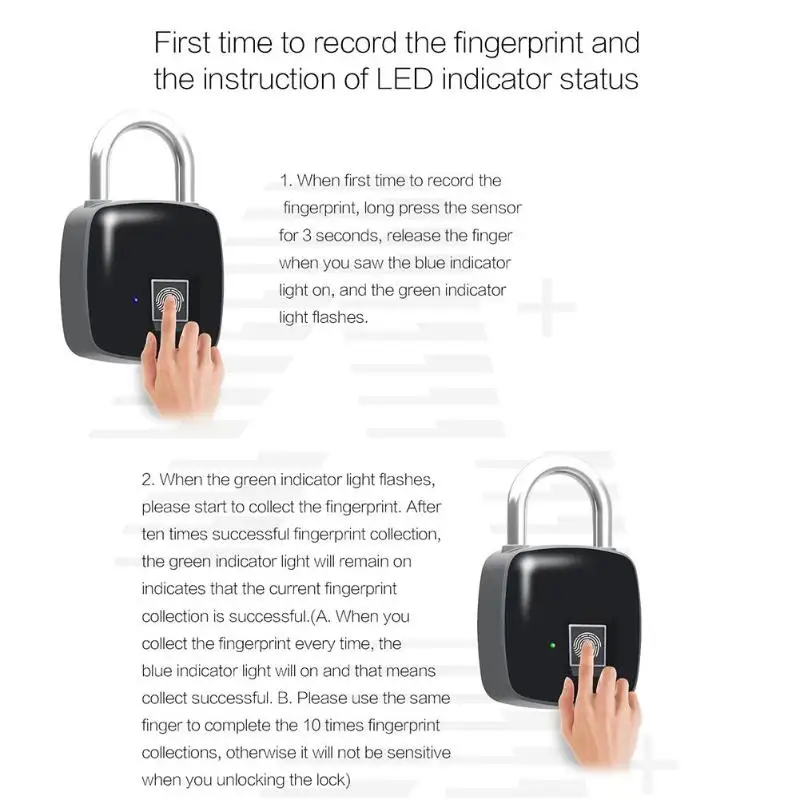 Free Ship Fingerprint Lock Keyless Lock Waterproof Anti-Theft Security Padlock Door Luggage Case electronic Lock Rechargeable