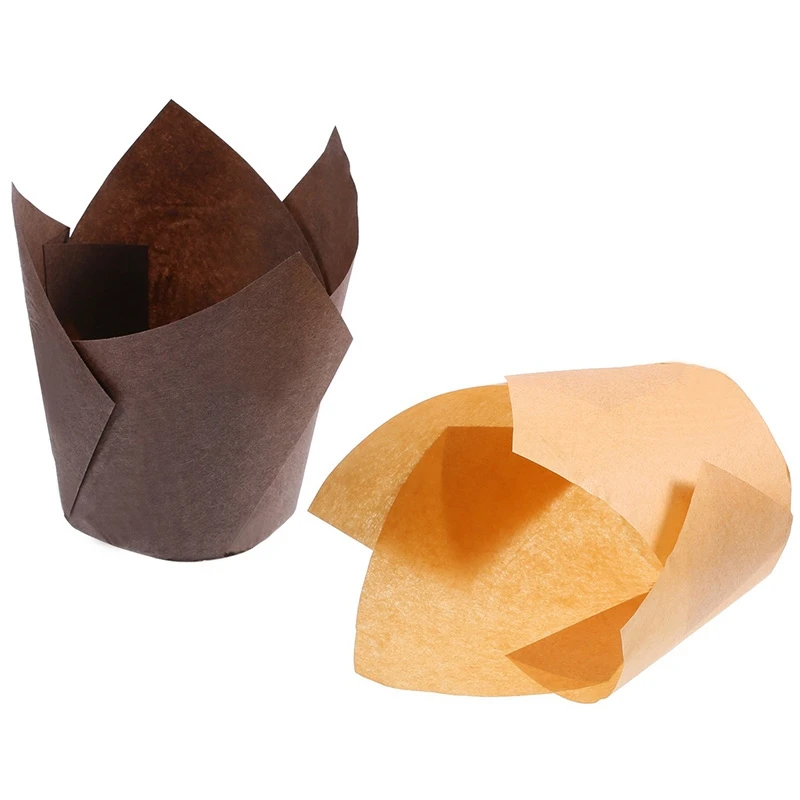Botique-200 Pieces Tulip Cupcake Liner Baking Cups Paper Cupcake and Muffin Baking Cups for Weddings and Birthday(Brown and Nat