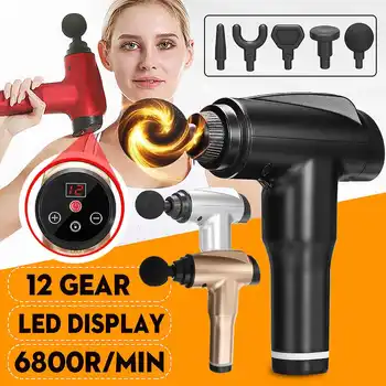 

12 Gear Therapy Massage Guns 5 Heads 6800r/min LED Digital Display Muscle Massager Pain Relax Massage Tool 3000mAh Battery