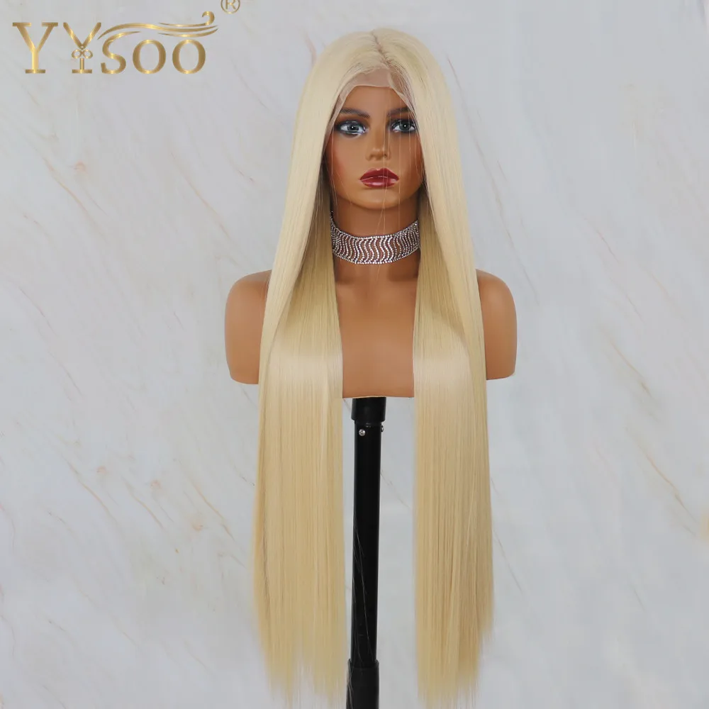 

YYsoo 30inch Long 13x6 Synthetic Lace Wigs for Women Grils 613 Color Futura Fiber Silky Straight Blonde Wig Natural Hairline