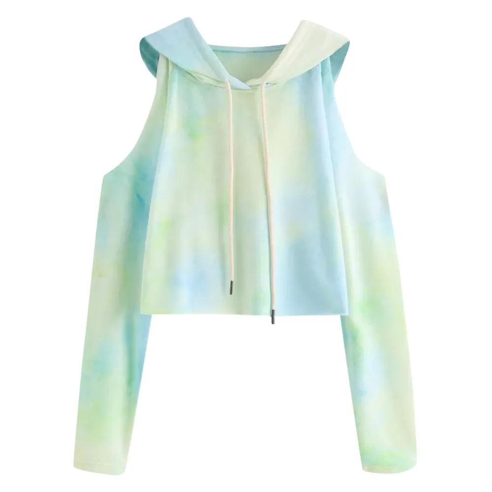 Women Autumn Sweatshirt Women's Hoodie Strapless Printed Sweatshirt Long Sleeve Pullover Tops Blouse 7.26