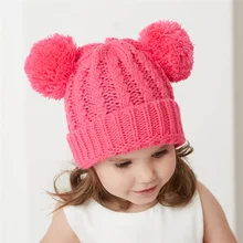 Children's Hat Autumn Winter Woolen Twist Knitted Cap With Fur Ball Ear Protection Baby Hat Warm Thick 1-6Y Boys Girls Beanies