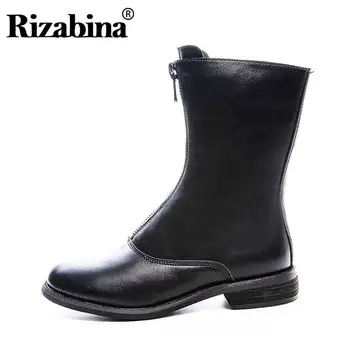 

RizaBina Women Genuine Leather Ankle Boots Warm Fur Party Hot Sale Short Boots Flats Round Toe Shoes Women Footwear Size 35-39