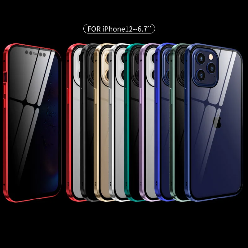 Anti Peep Magnetic Phone Case For iPhone 13 12 Mini 11 Pro XS Max SE2 XR X 8 7 6S Plus Double Glass Metal Privacy Protect Cover iphone 13 clear case