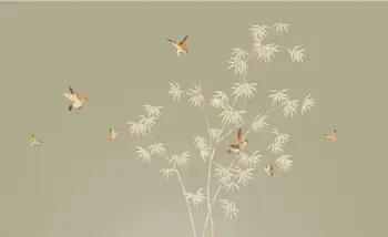 

photo wall murals wallpaper New chinese style bamboo leaf background wall hand painted flower and bird decoration painting