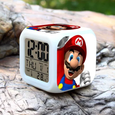 see chart Super mario bros Детский будильник светодиодный часы мультфильм ночник вспышка 7 цветов Изменение цифровые часы электронные настольные часы - Цвет: see chart