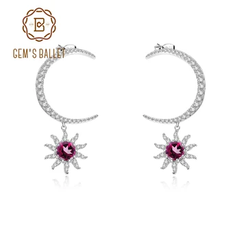

GEM'S BALLET Handmade Elegant Sun and Moon Drop Earrings Natural Rhodolite Garnet 925 Sterling Silver Earring Women Fine Jewelry