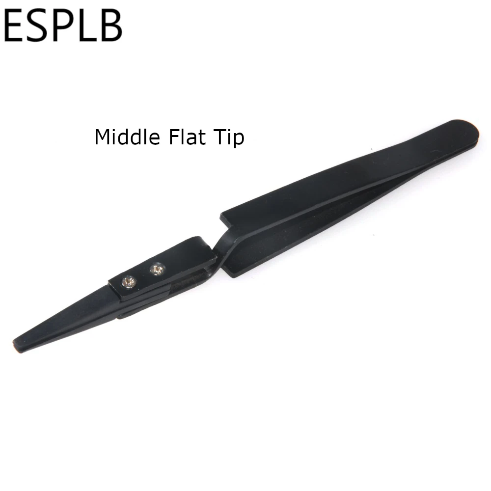 ESPLB Reverse Tweezers Black Plastic Tip Stainless Steel Handle Precision Tweezers Curved/Flat/Straight Tip Precision Tweezers