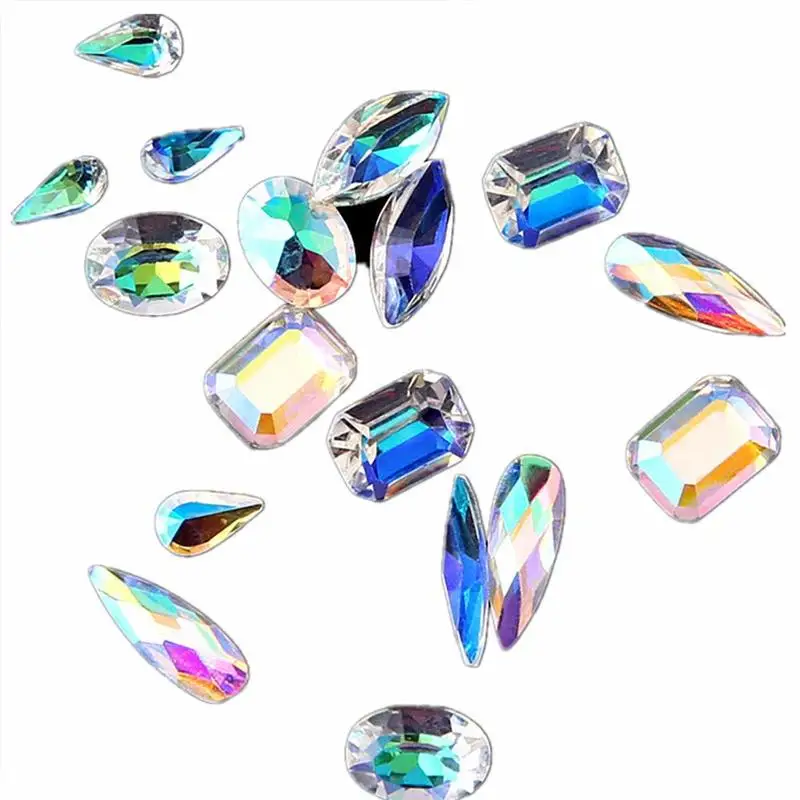 3D AB Diamond Gems Nail Glitter Rhinestone Glass 12 Grids Nail Art Decor Charm