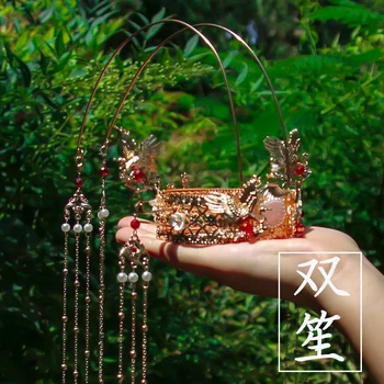 

Ancient style Hair crown Sets Hairpin Classical Temperament Bride Head Crown Hanfu Hair accessories Long Tassel Phoenix crown